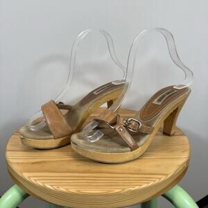 Vintage Y2K Steve Madden Strappy Wood Block Heel Mules Sandals Bratz - Tan Sz 7